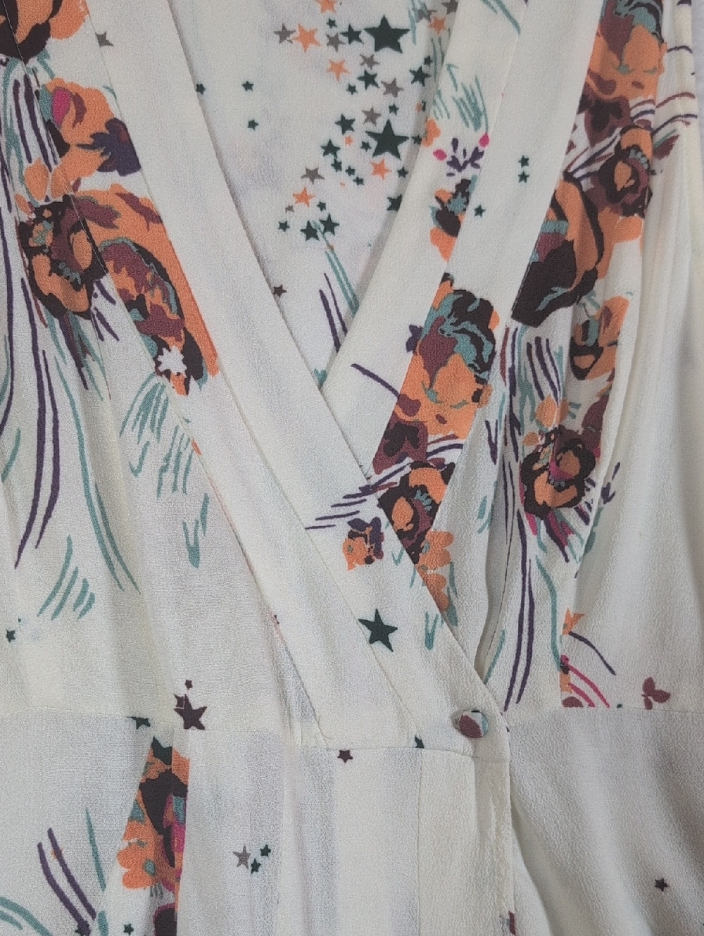 Free People Cream Floral Wrap Mini Dress with Orange & Pink Accents - Picture 4 of 7